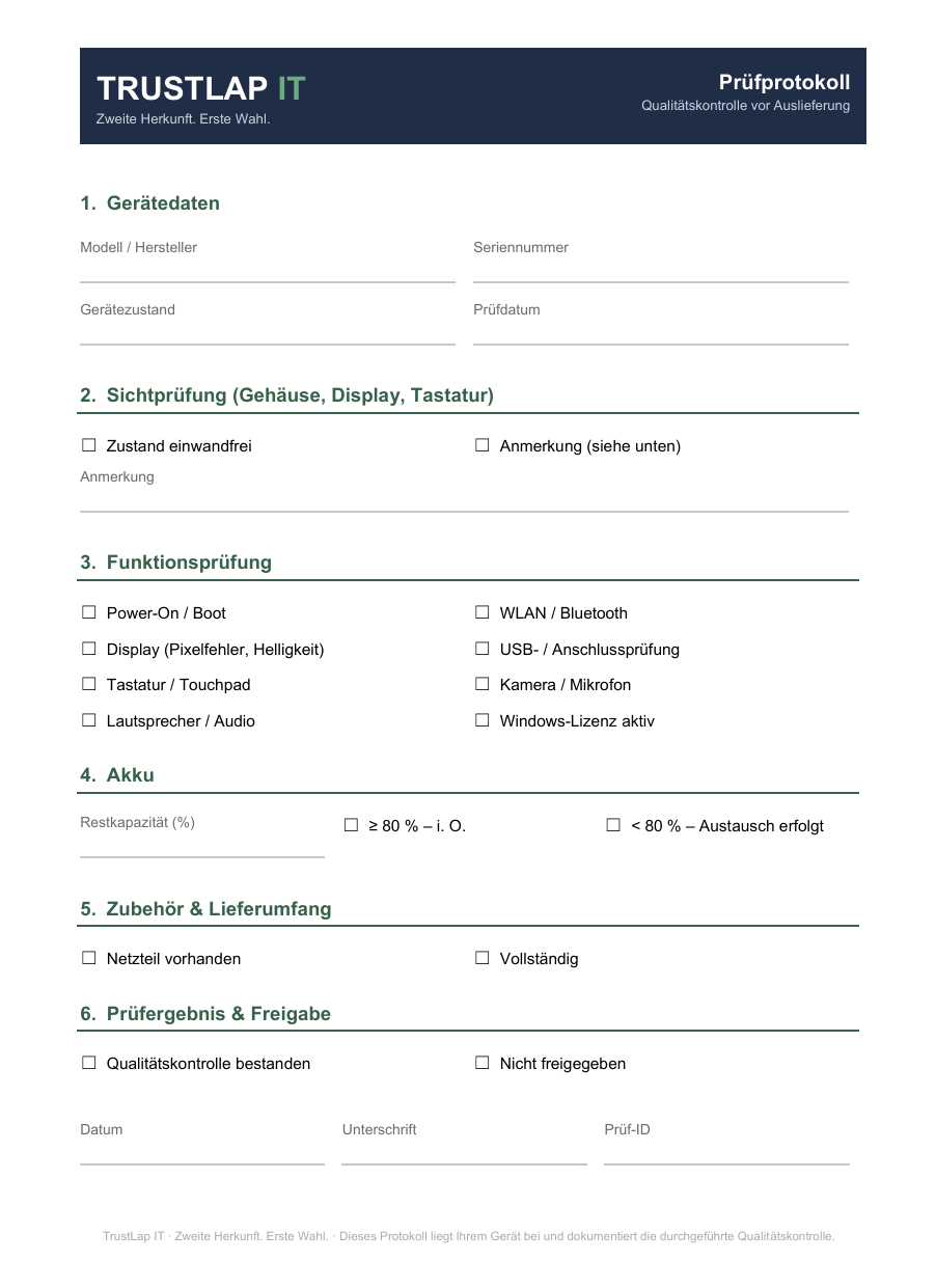 Individuelles Prüfprotokoll