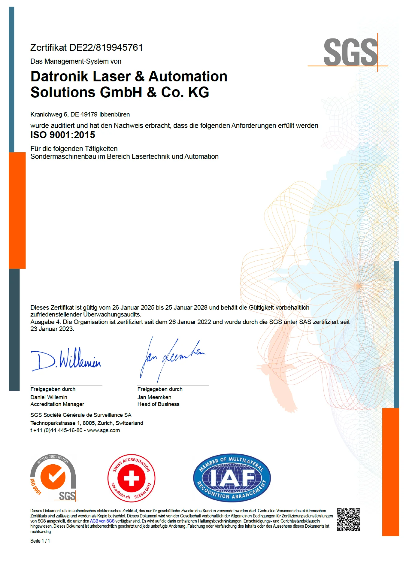 ISO 9001 Zertifikat