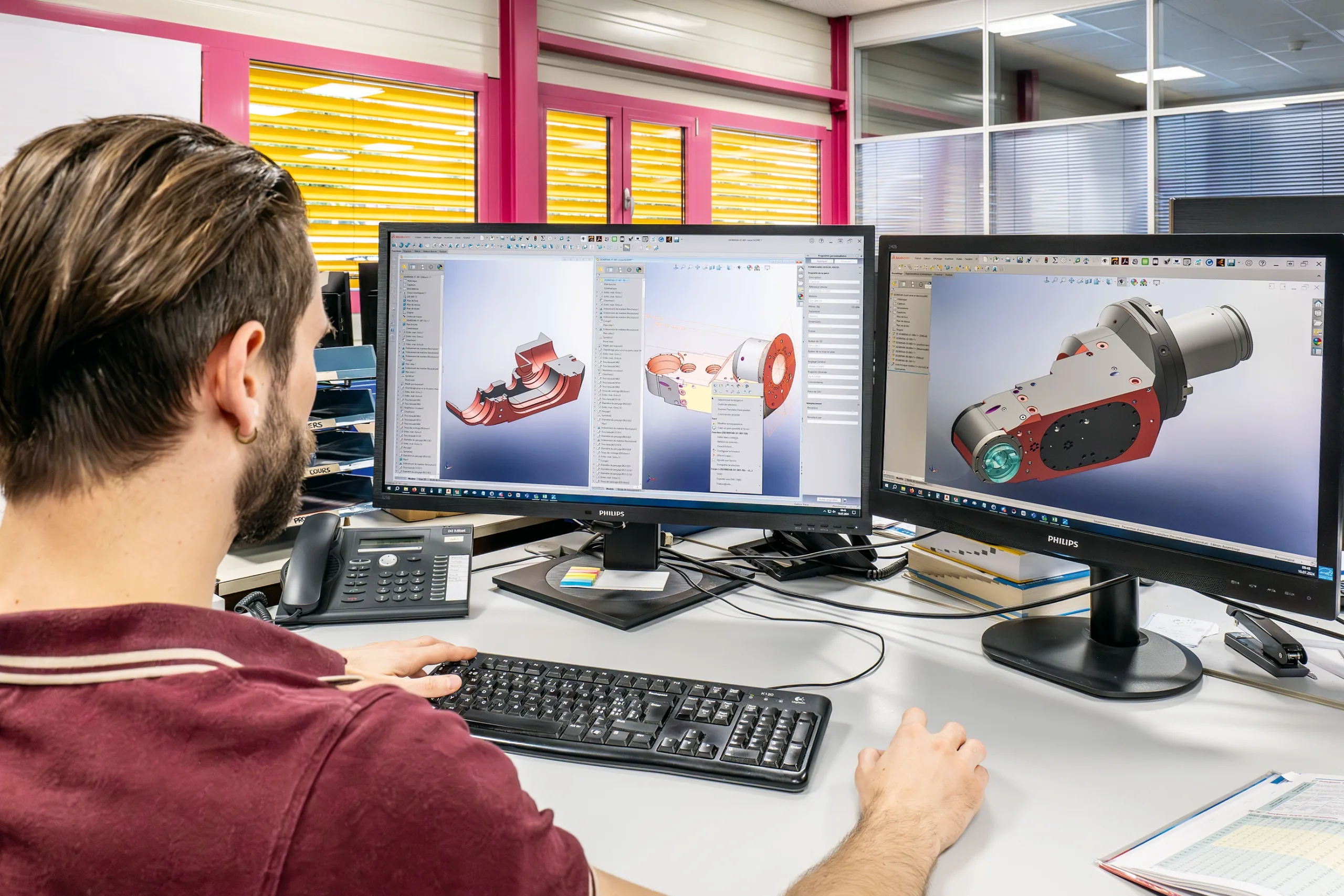 Designer in the office working in 3D on an angle head