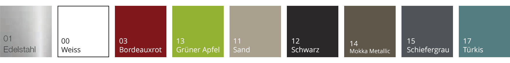 Lieferbare Farben der Hängeschränke
