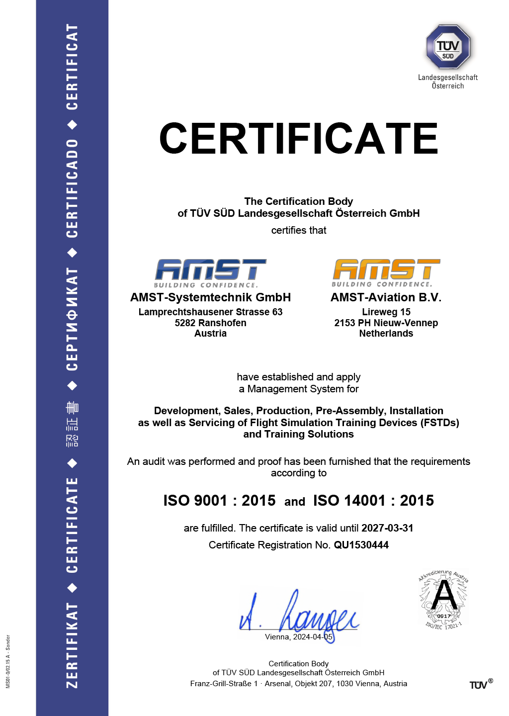 ISO 9001 und ISO 14001 Zertifikate