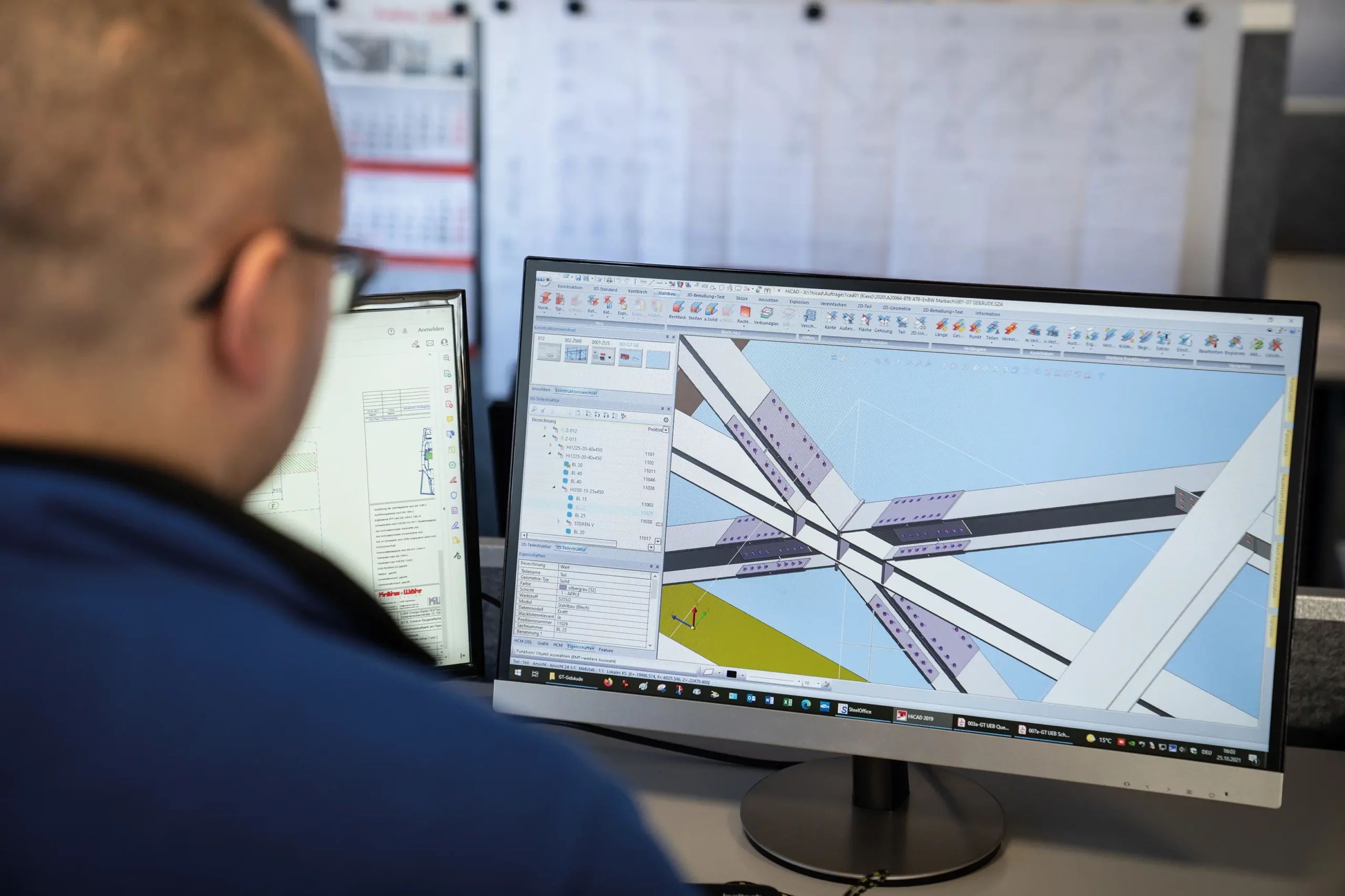 3D-Modell einer Stahlkonstruktion am Bildschirm