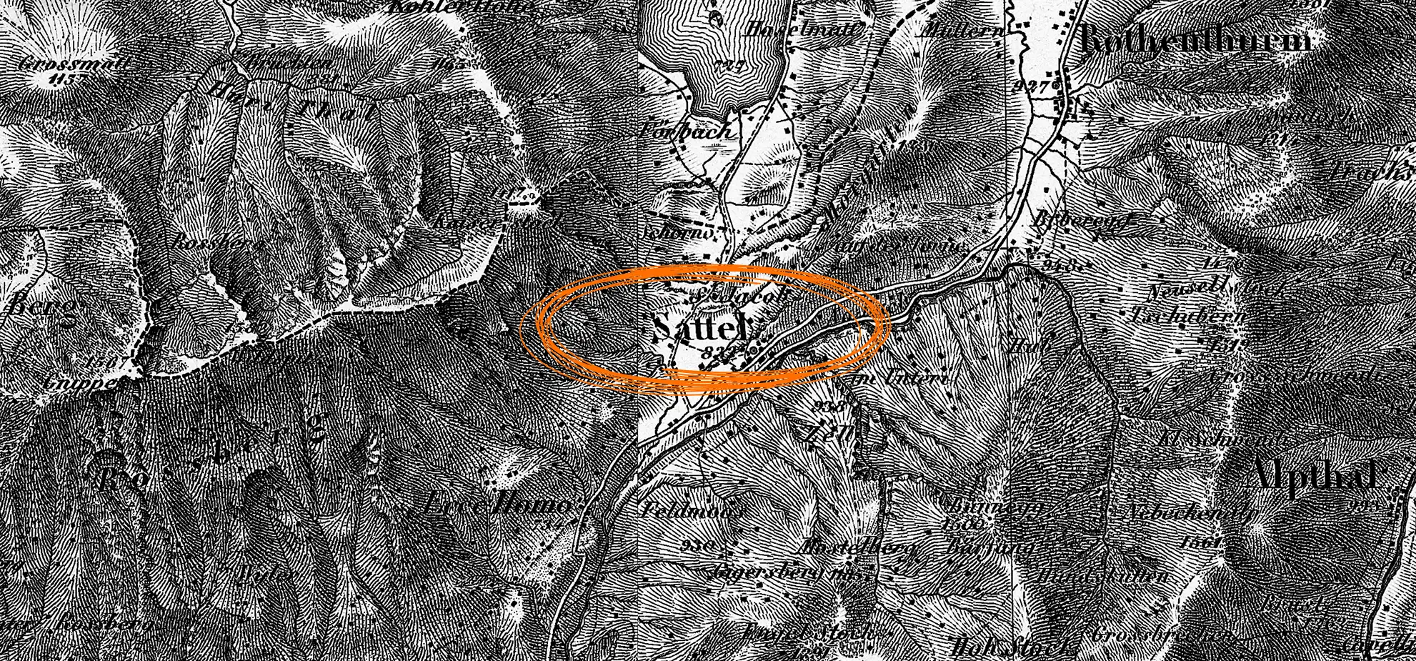 Historische Karte von Sattel