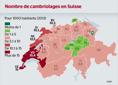 Karte der Einbrüche in der Schweiz