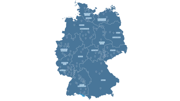 Karte der CJD-Standorte in Deutschland