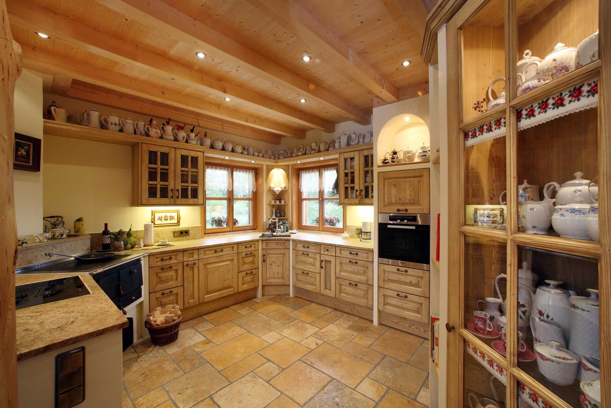 Rustic country-style kitchen made of old spruce wood