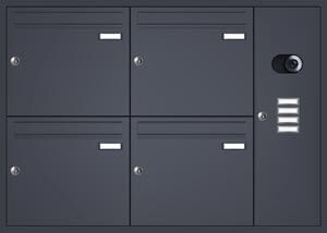 Briefkastenanlage in Anthrazit mit Klingeltastern und Video-Gegensprechanlage