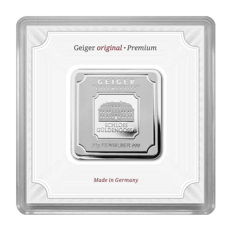 Silberbarren 50 g mit Zertifikat und Kapsel