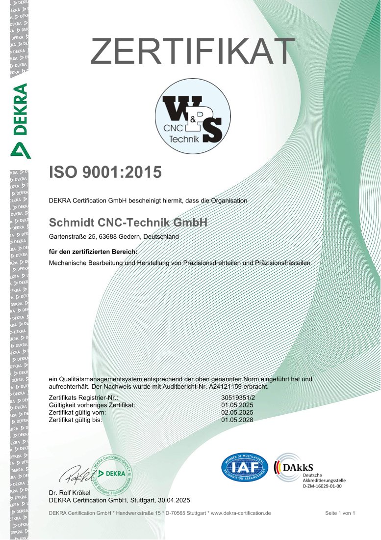 ISO-9001-Zertifikat der DEKRA