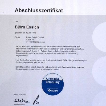 BGHM-Zertifikat Unfallverhütungsvorschrift