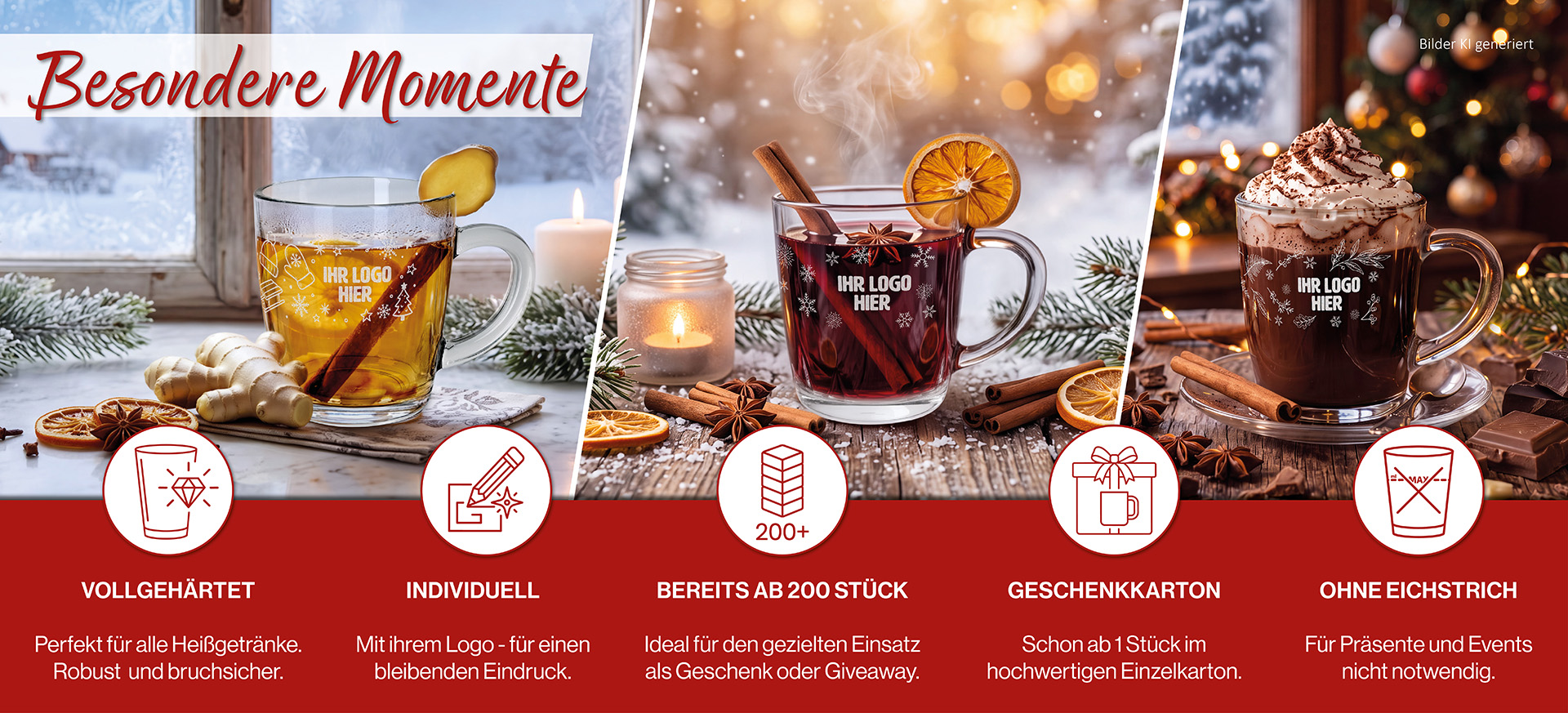 Veredelte Glastassen für Heißgetränke