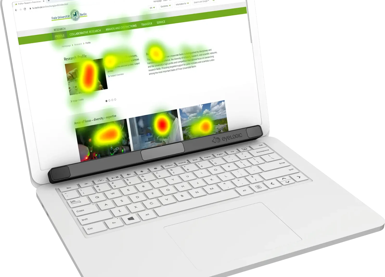 Lite Eye Tracker mit Laptop-Setup und Heat Map
