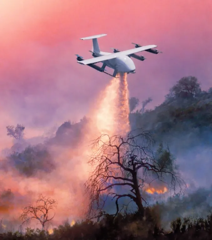Abwurf von Löschmittel über einem Waldbrand