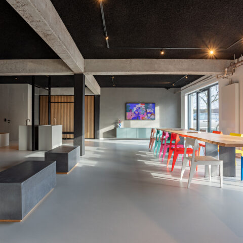 Design-Küche mit Beton-Arbeitsplatte