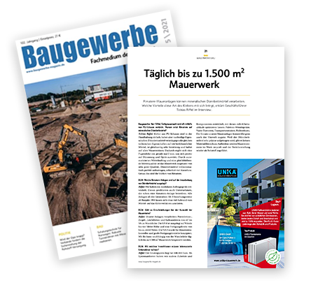 Press report in Baugewerbe-Magazin: Up to 1500 m² of masonry per day