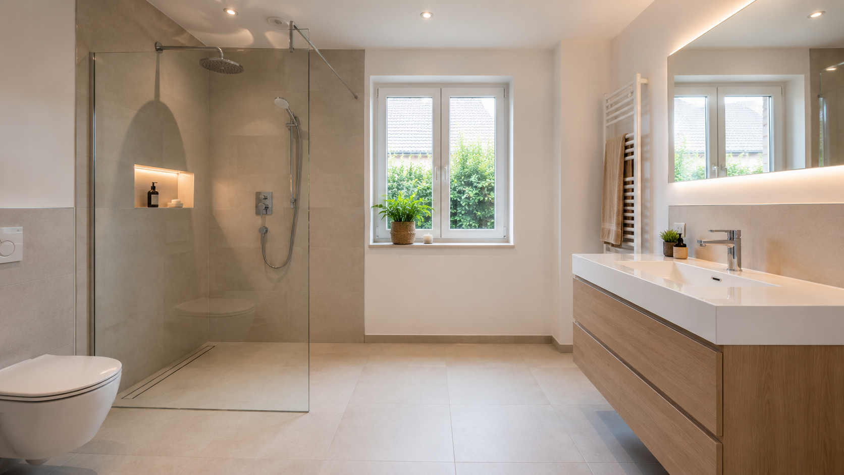 Barrierefreies Bad mit bodengleicher Dusche