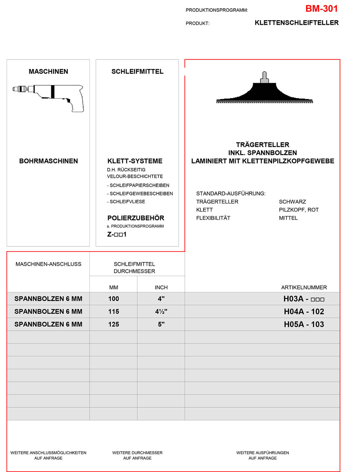 Klettschleifteller BM-301 (Hook and Loop)