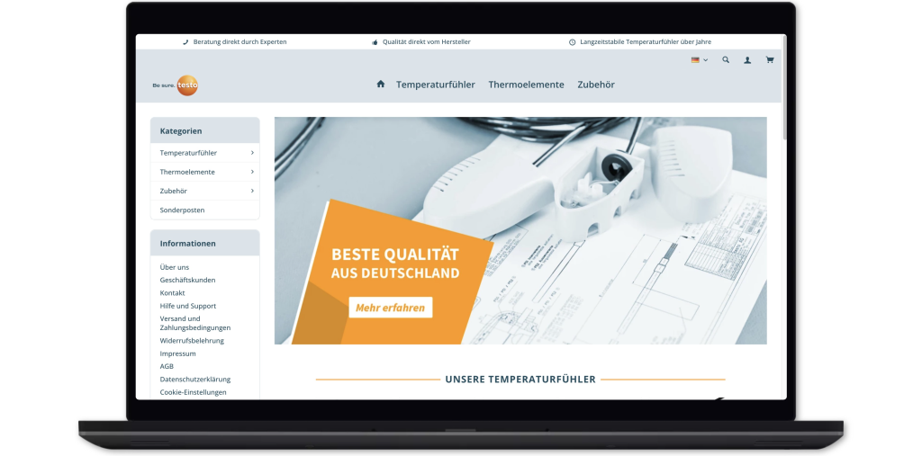 Testo Sensor Onlineshop mit Fühlerkonfigurator