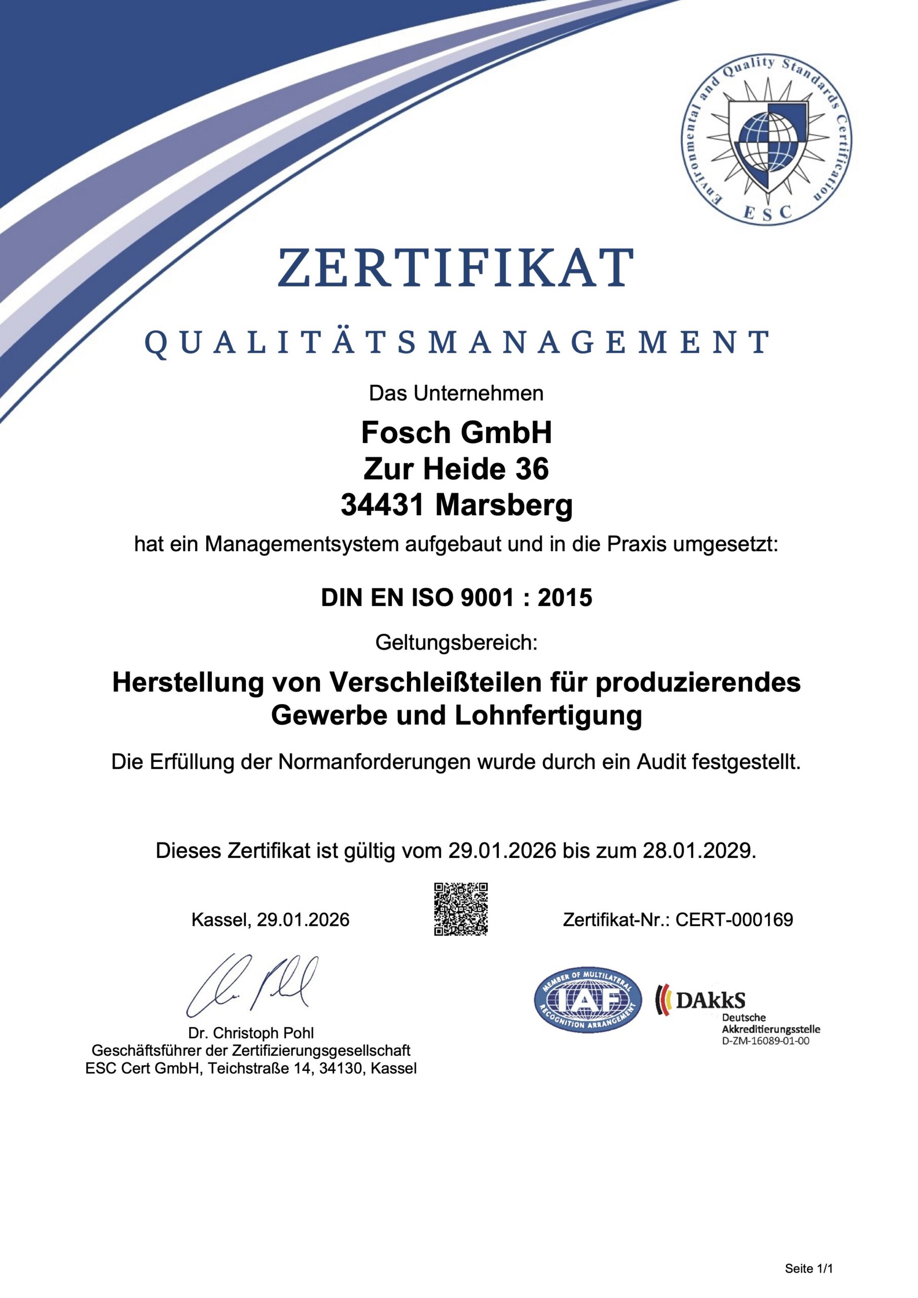 Zertifikat DIN EN ISO 9001:2015