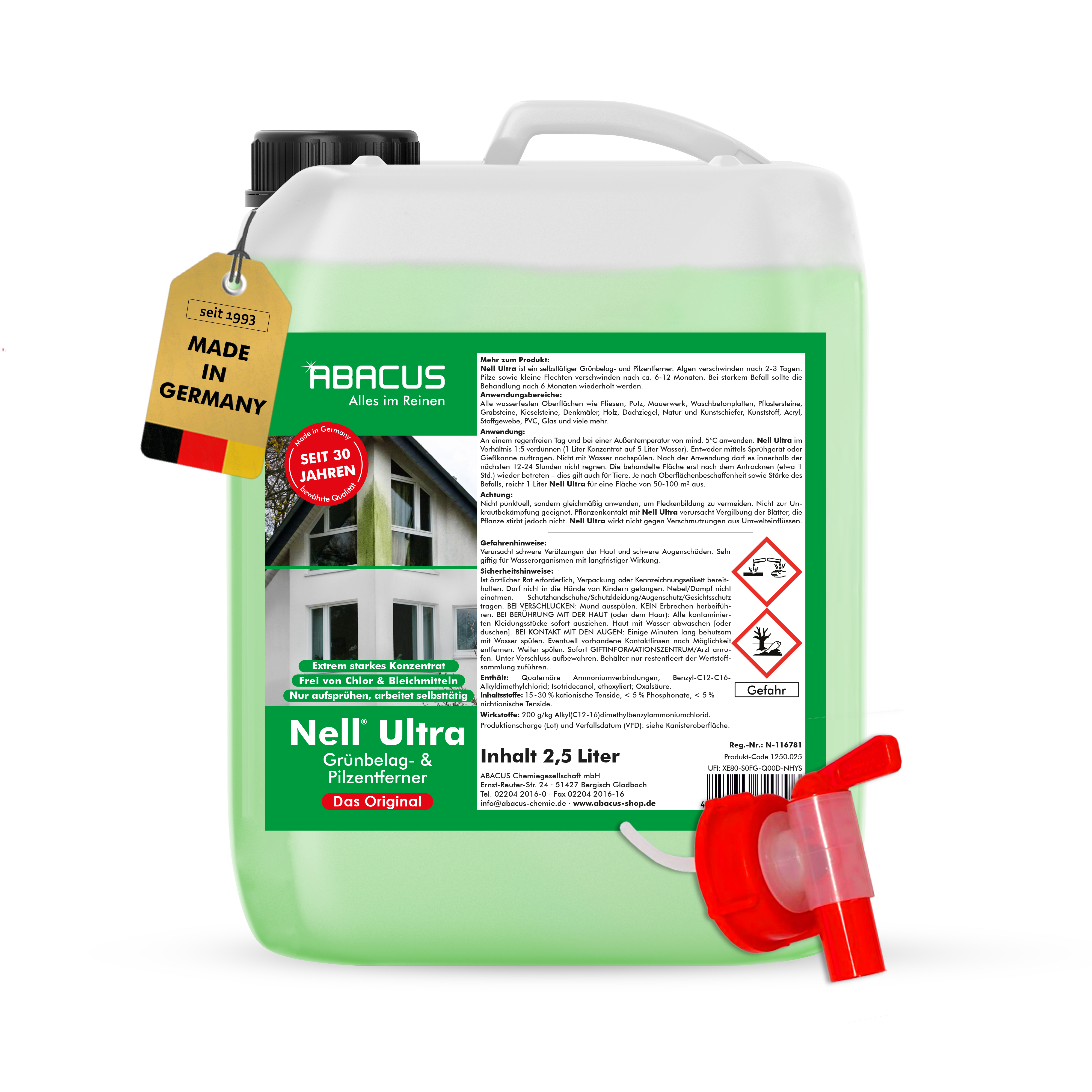 NELL ULTRA® Grünbelagentferner 2,5 Liter Kanister mit Auslaufhahn