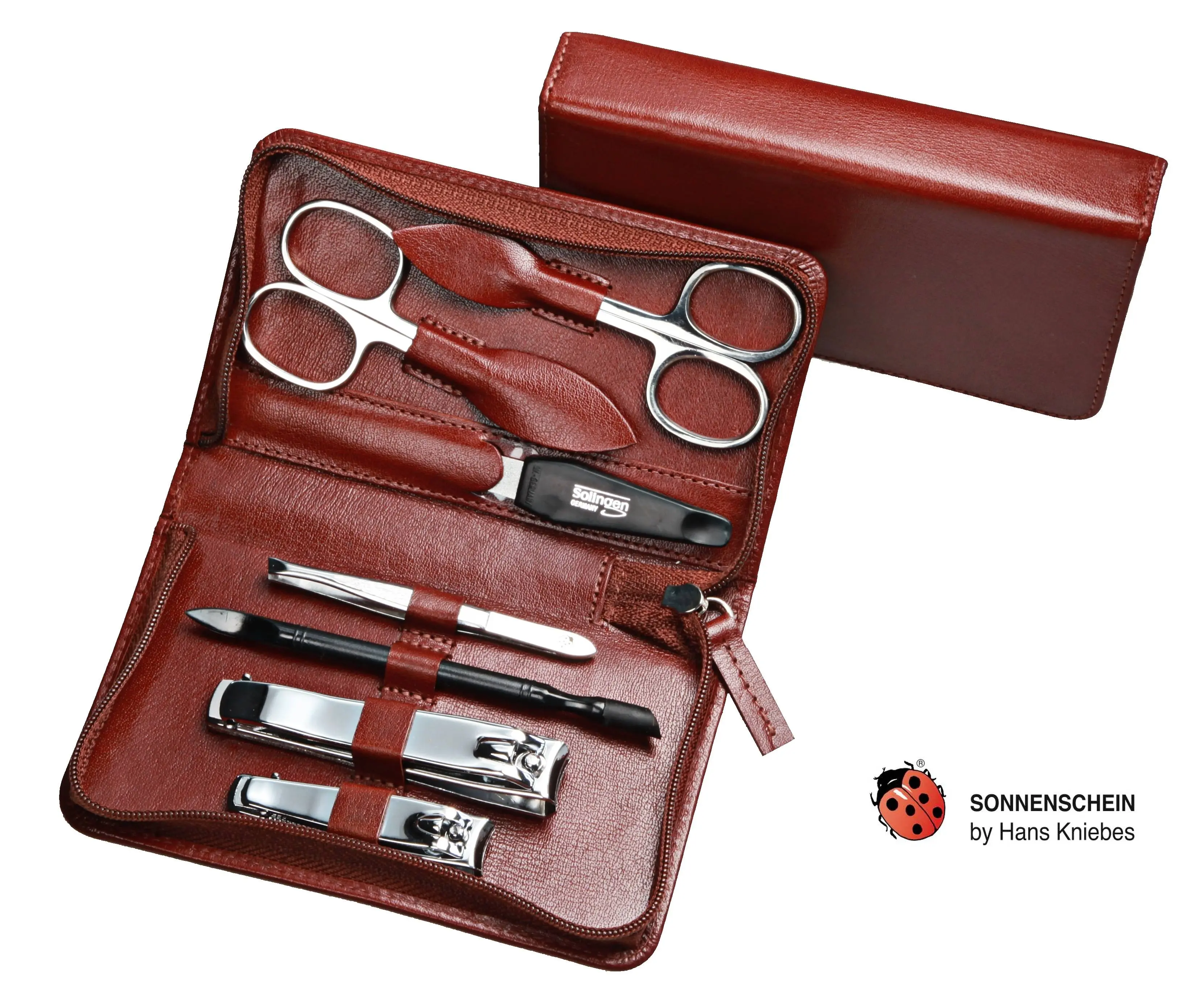 Manicure-Etui, 7-tlg., rostfrei-glanzpoliert, Büffelleder cognac