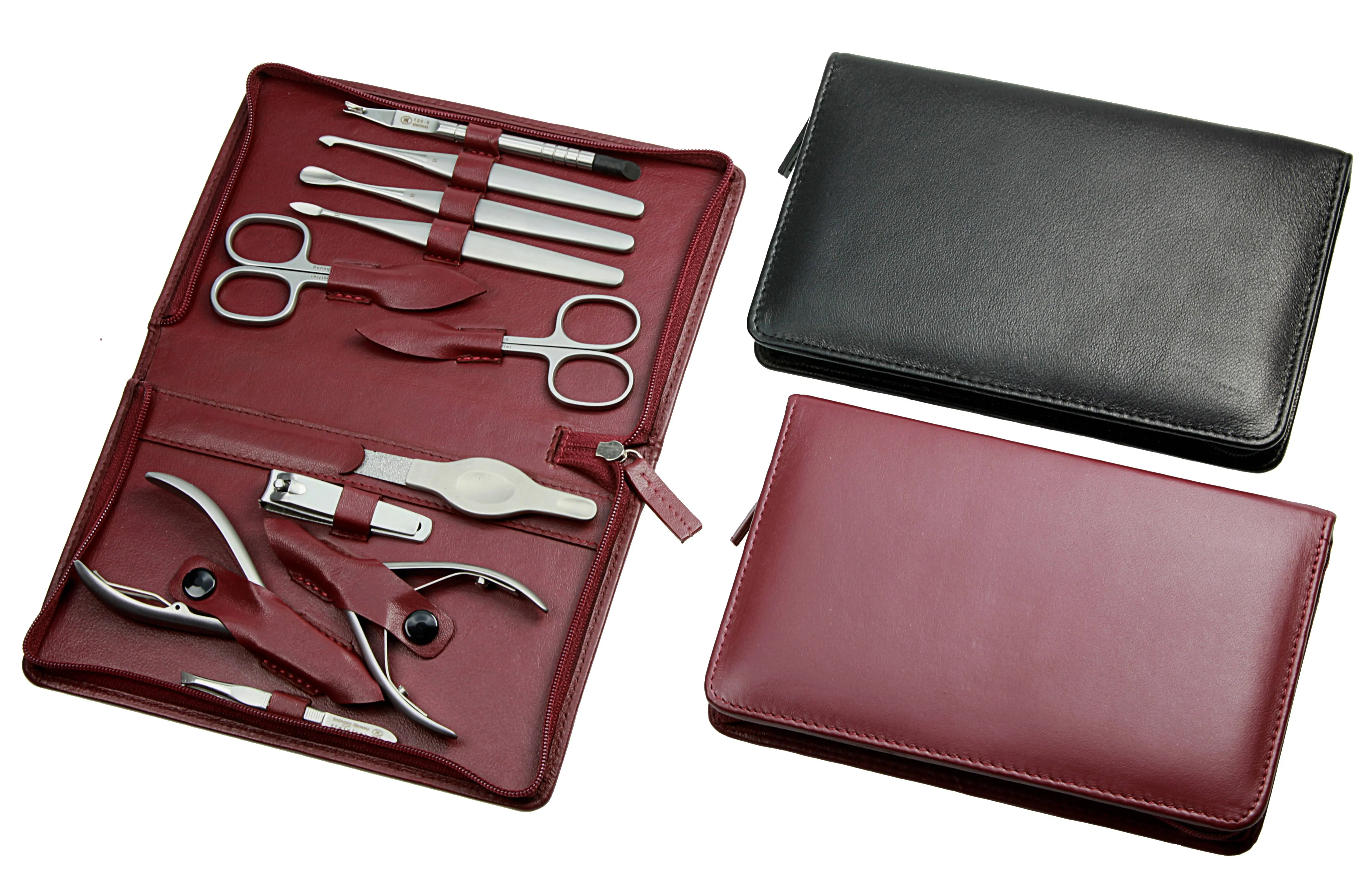 Manicure-Etui, 11-tlg., rostfrei-edelmattiert, Nappa-Lammleder bordeaux
