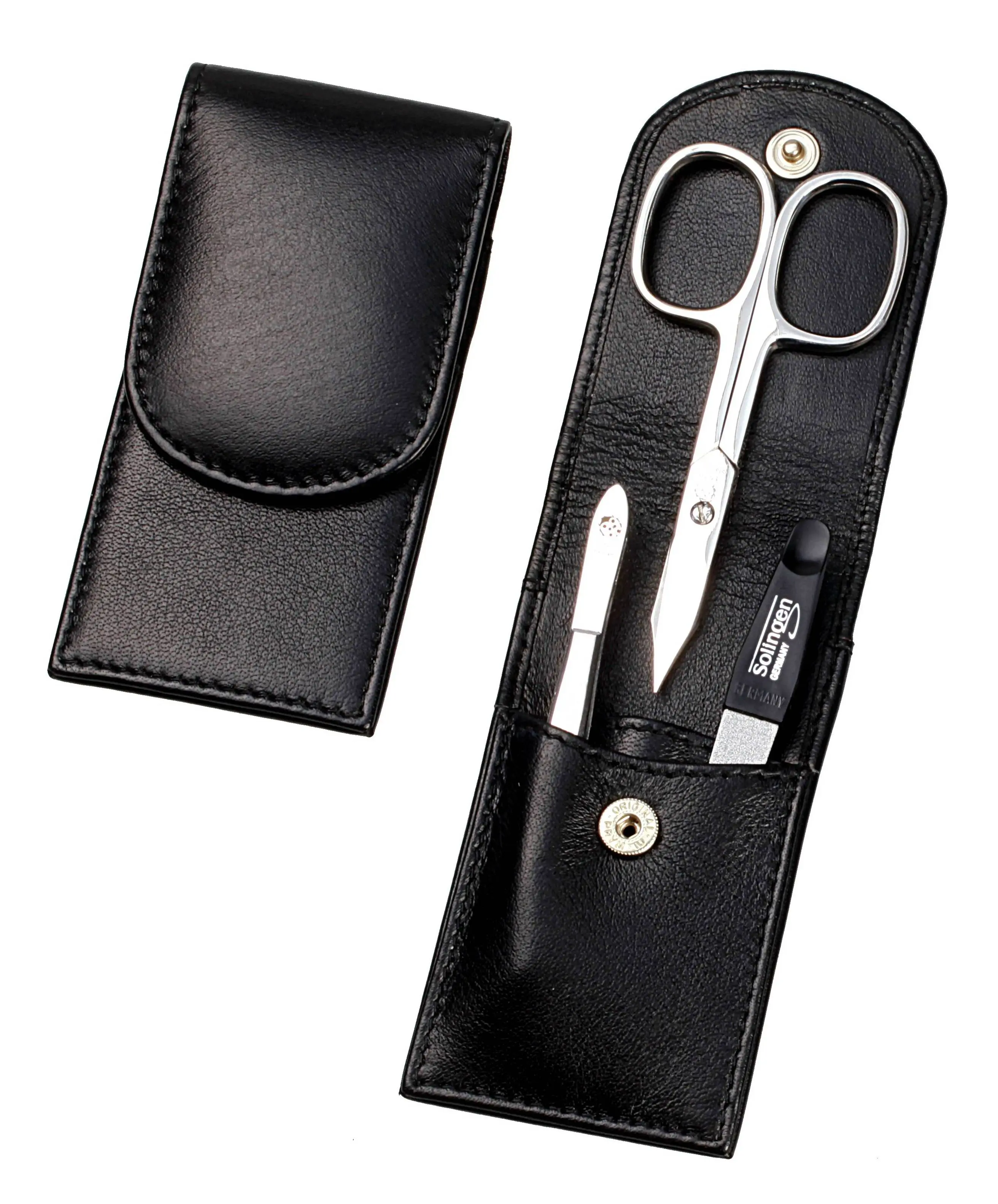 Taschenmanicure, 3-tlg., rostfrei-glanzpoliert, Nappa-Lammleder