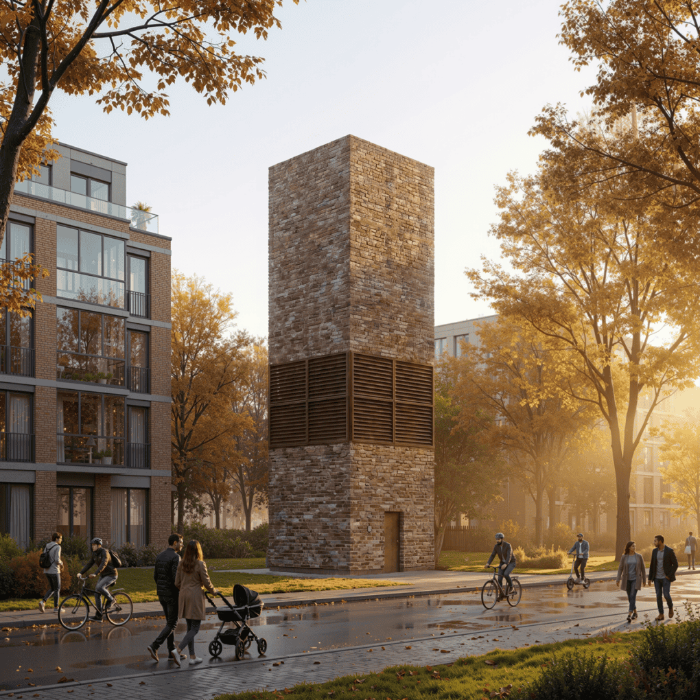 Klimaturm mit Klinkerfassade