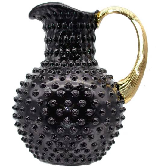 Hobnail Krug, Schwarzglas mit Goldhenkel