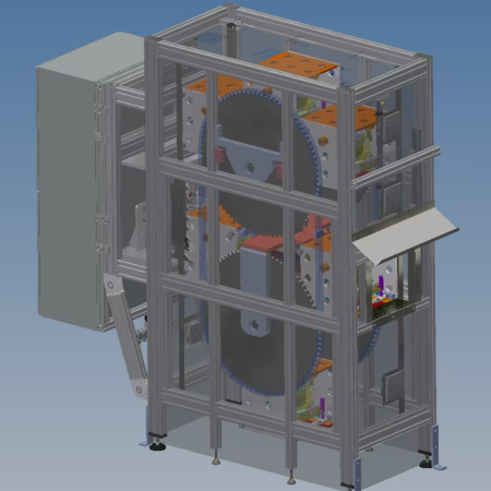 3D-Ansicht einer mehrstufigen Industriemaschine