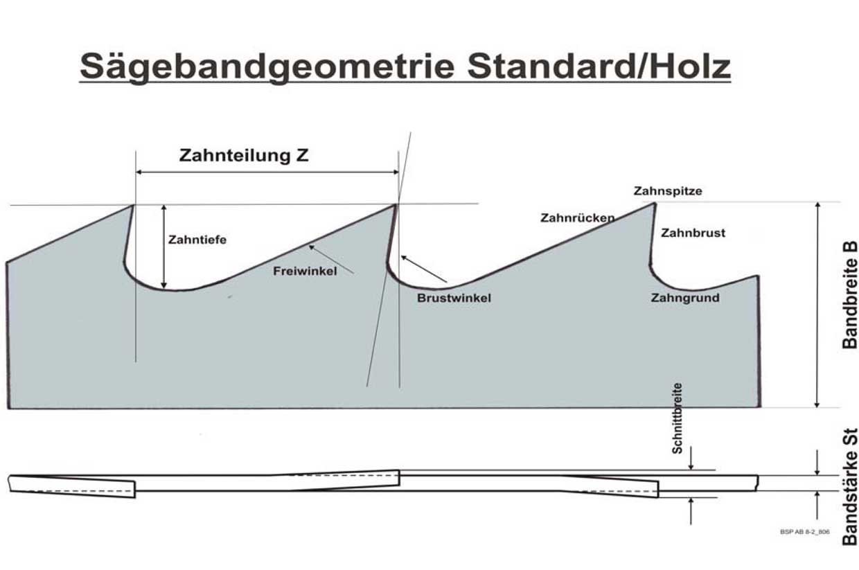 Zahngeometrie nachschärfbarer Bandsägeblätter