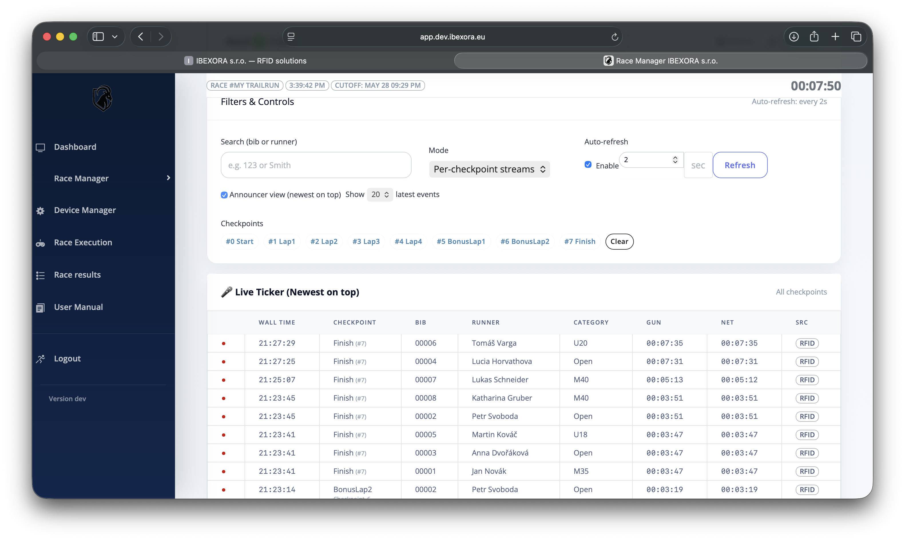 Live-Dashboard der Web-App