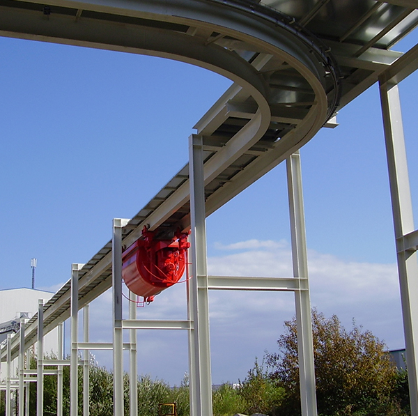 Kübelbahn mit Betonverteiler und Transportanlage