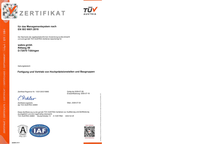 QM-Zertifikat ISO 9001