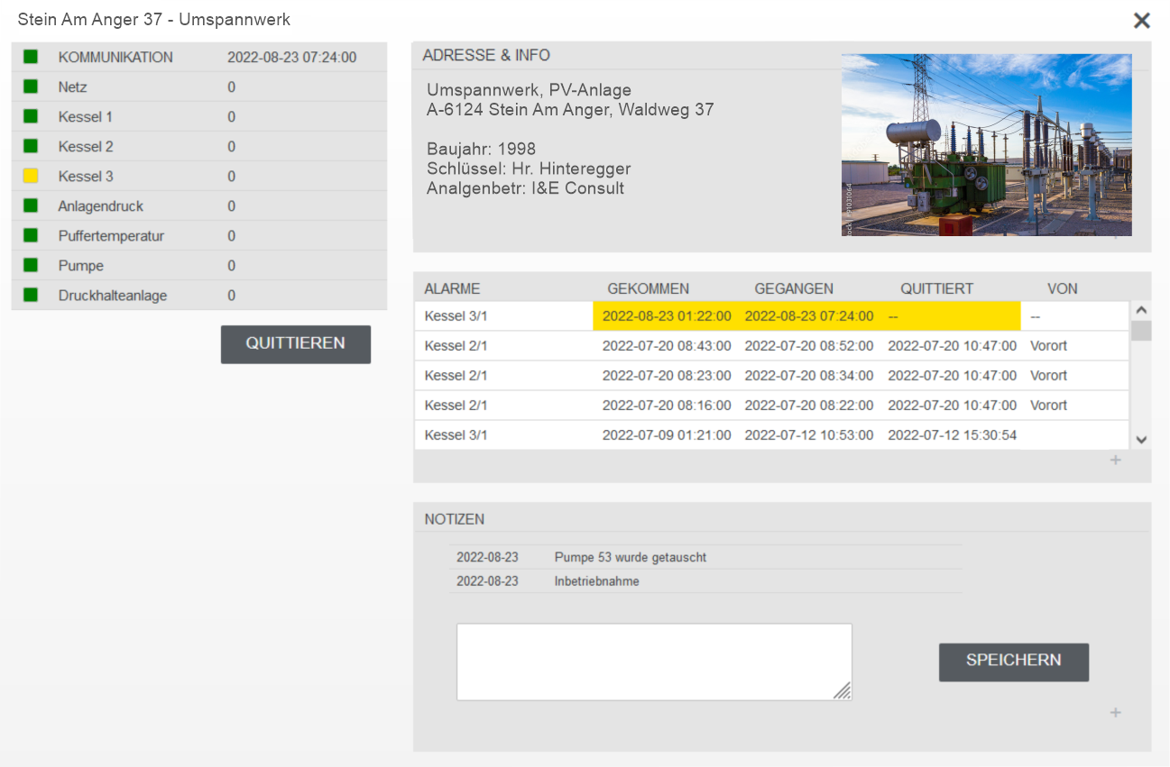 LeP Plattform: Messdaten und Alarme