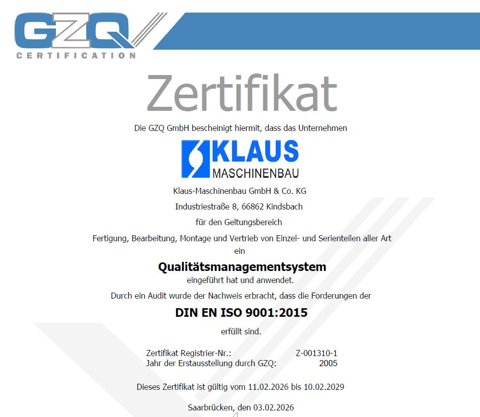 Zertifikat DIN EN ISO 9001:2015