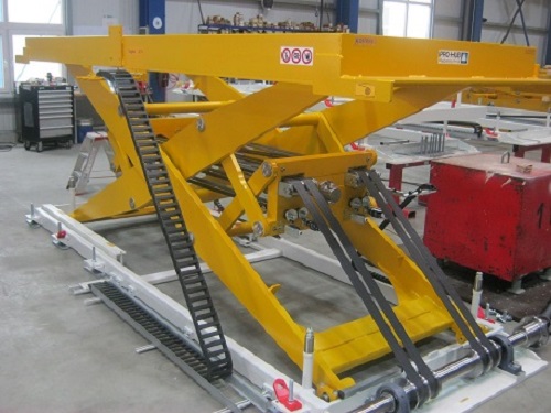 Belt lifting table in use
