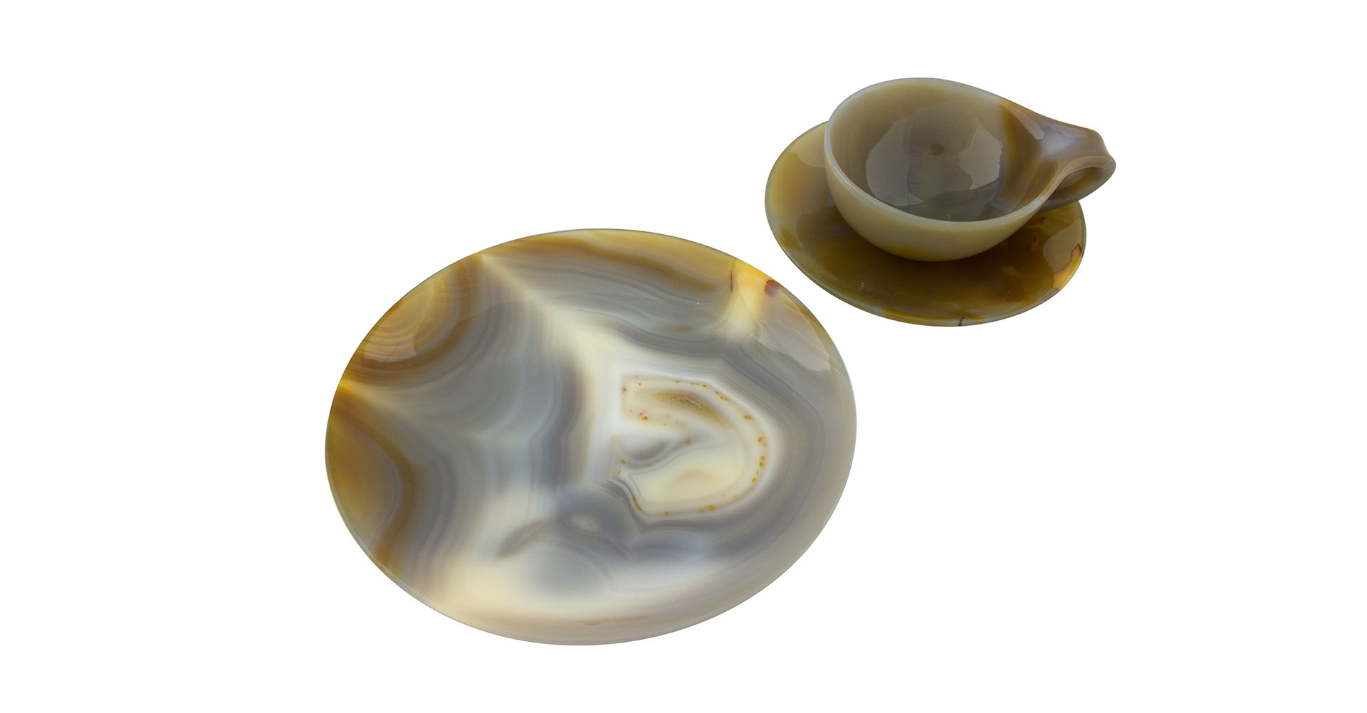 Natural agate espresso cup with cake plate