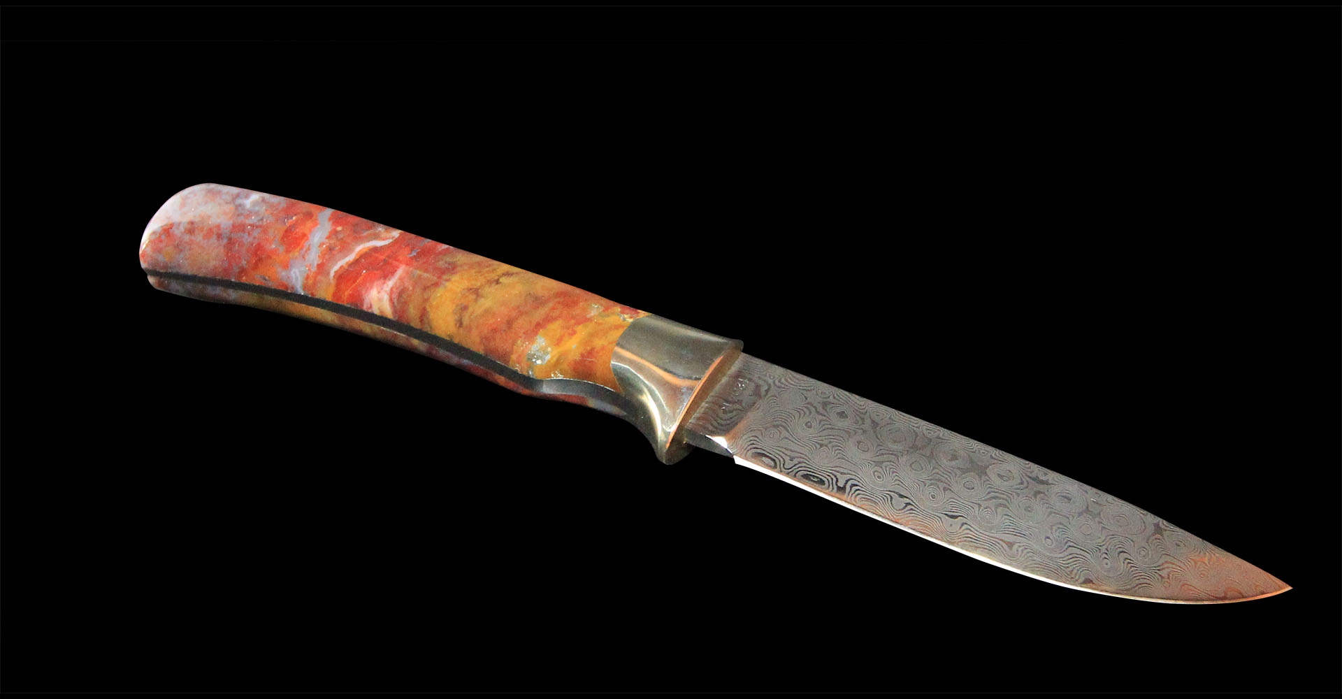 Rose damascus 130 layers with jasper from Idar-Oberstein