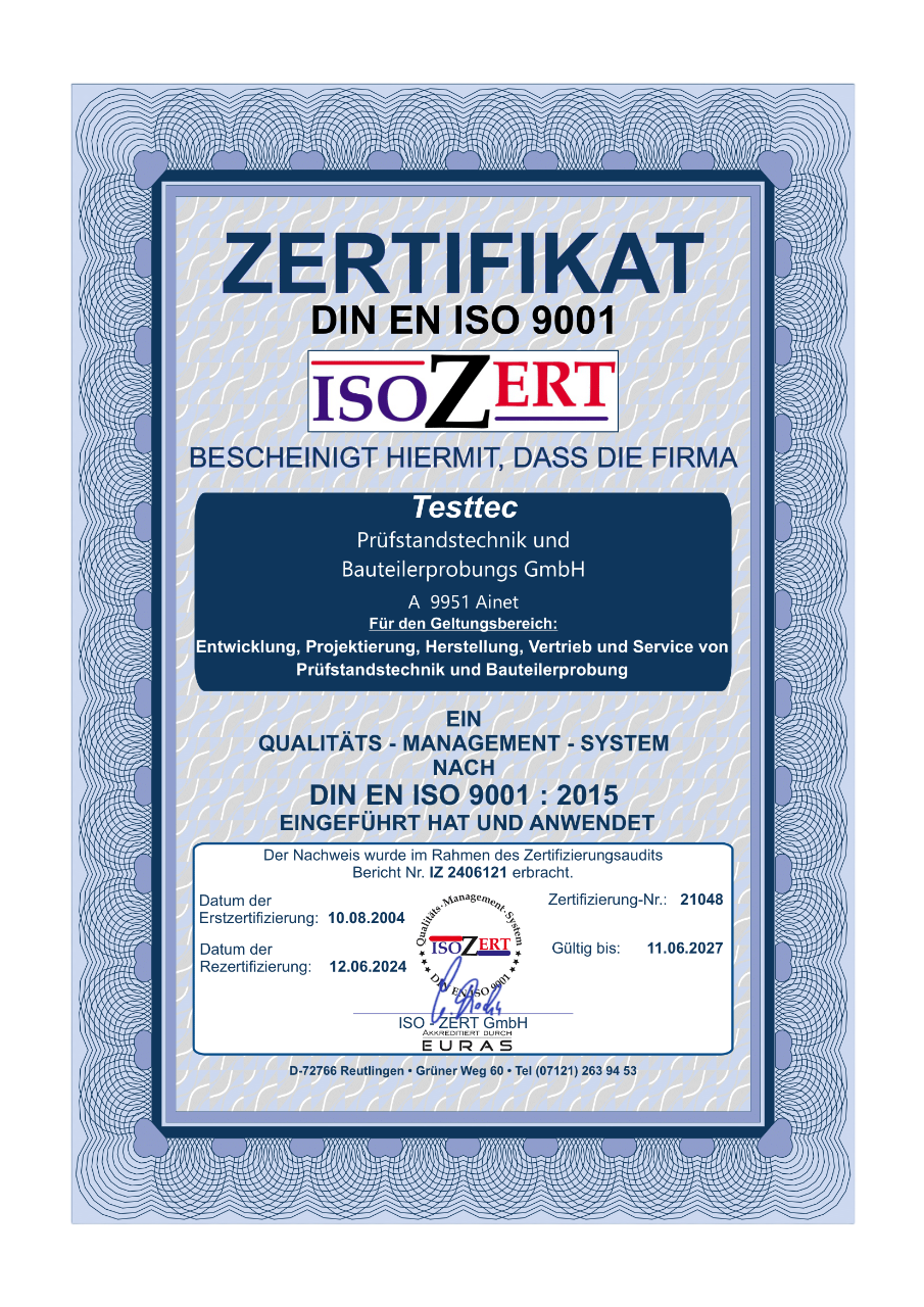 Zertifikat ISO 9001:2024
