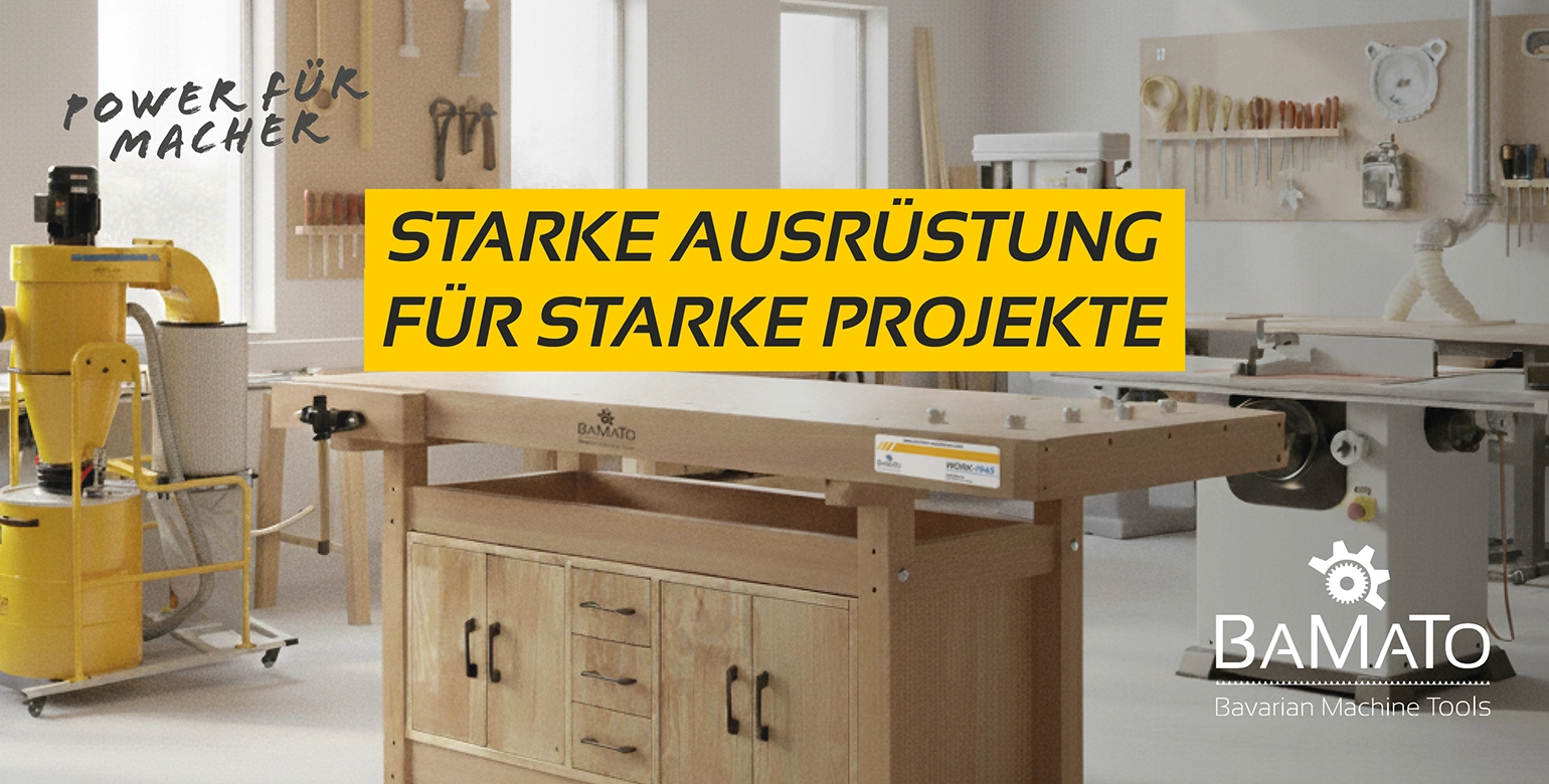 Werkstatt mit BAMATO-Werkbank und Absauganlage