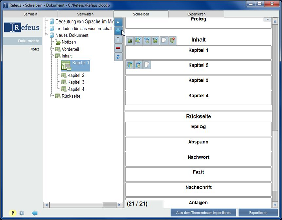 Refeus-Texteditor – Dokument strukturieren