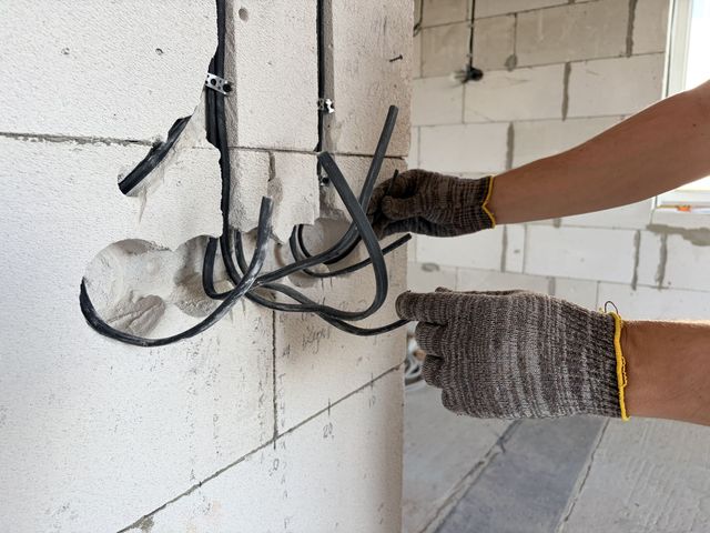 Kabelverlegung in einer Betonsteinwand