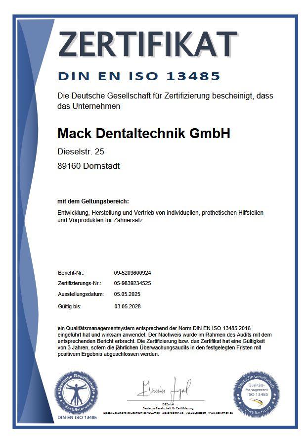 Zertifizierte Qualität bei Mack Dentaltechnik