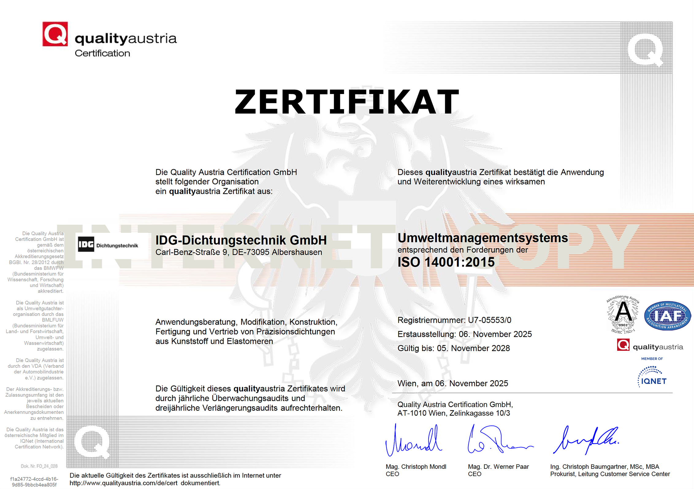 Zertifikat DIN EN ISO 14001