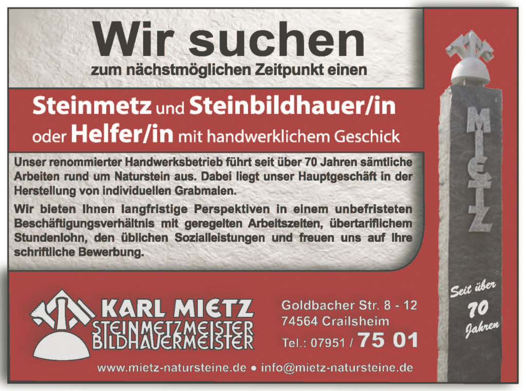 Mietz Natursteine Stellenanzeige