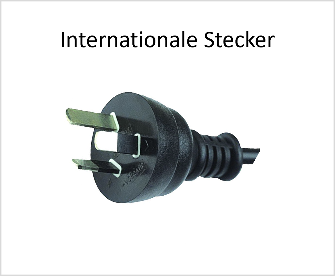 Internationale Stecker (u. a. UK, USA, CH, JP, CN)