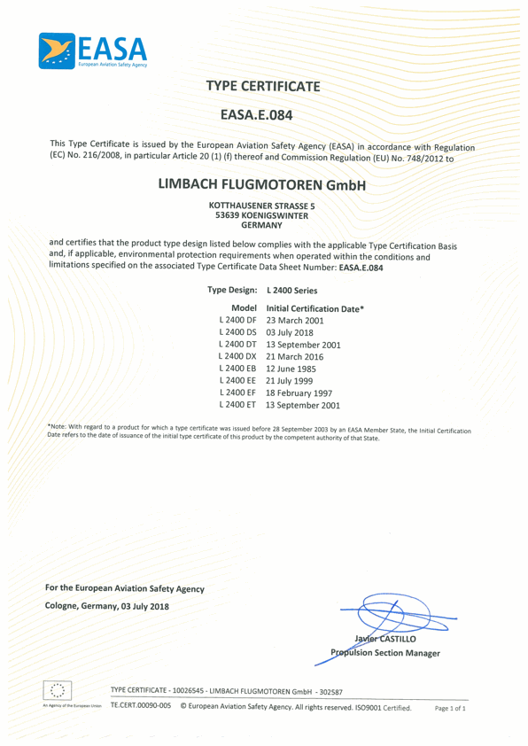 Type Certificate EASA.E.084 (L 2400)