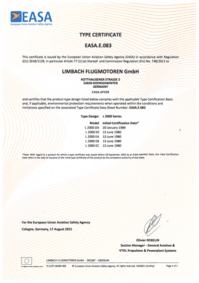 Type Certificate EASA.E.083 (L 2000)