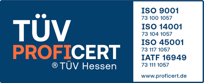 TÜV-Zertifikate ISO 9001, ISO 14001, ISO 45001, IATF 16949